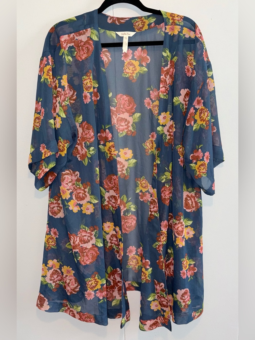 Matilda Jane Sheer Floral Kimono Cardigan 2X Blue Pink Boho Open Front Duster